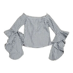 MLM Label Black White Gingham Waterfall Off Shoulder Blouse XS